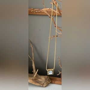 Vintage Avon Signed Gold Tone Necklace with Large Square Rhinestone Pendant